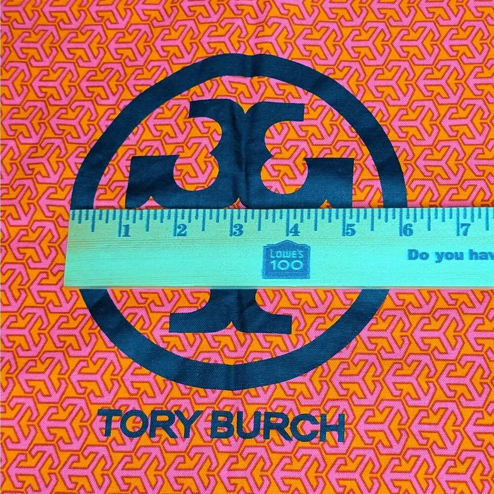 TORY BURCH Geometric Canvas Dust Bag Large Orange Pink T Pattern Drawstring Logo
